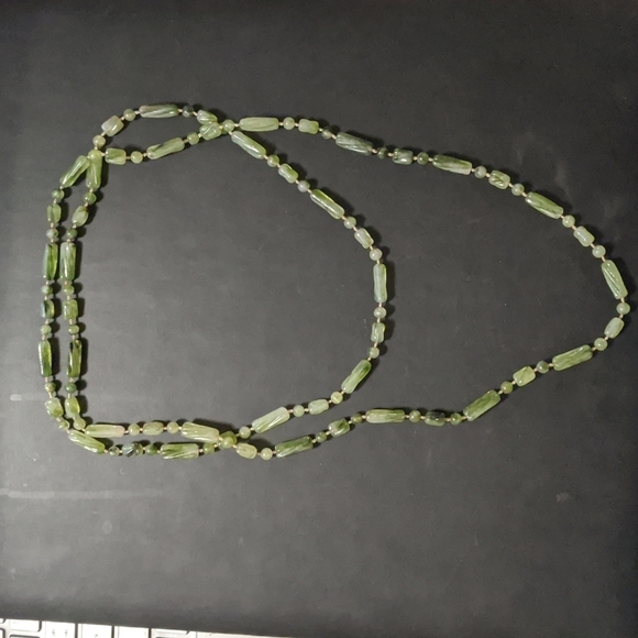 Light Green Long Plastic Beaded Statement Necklace - Picture 1 of 2